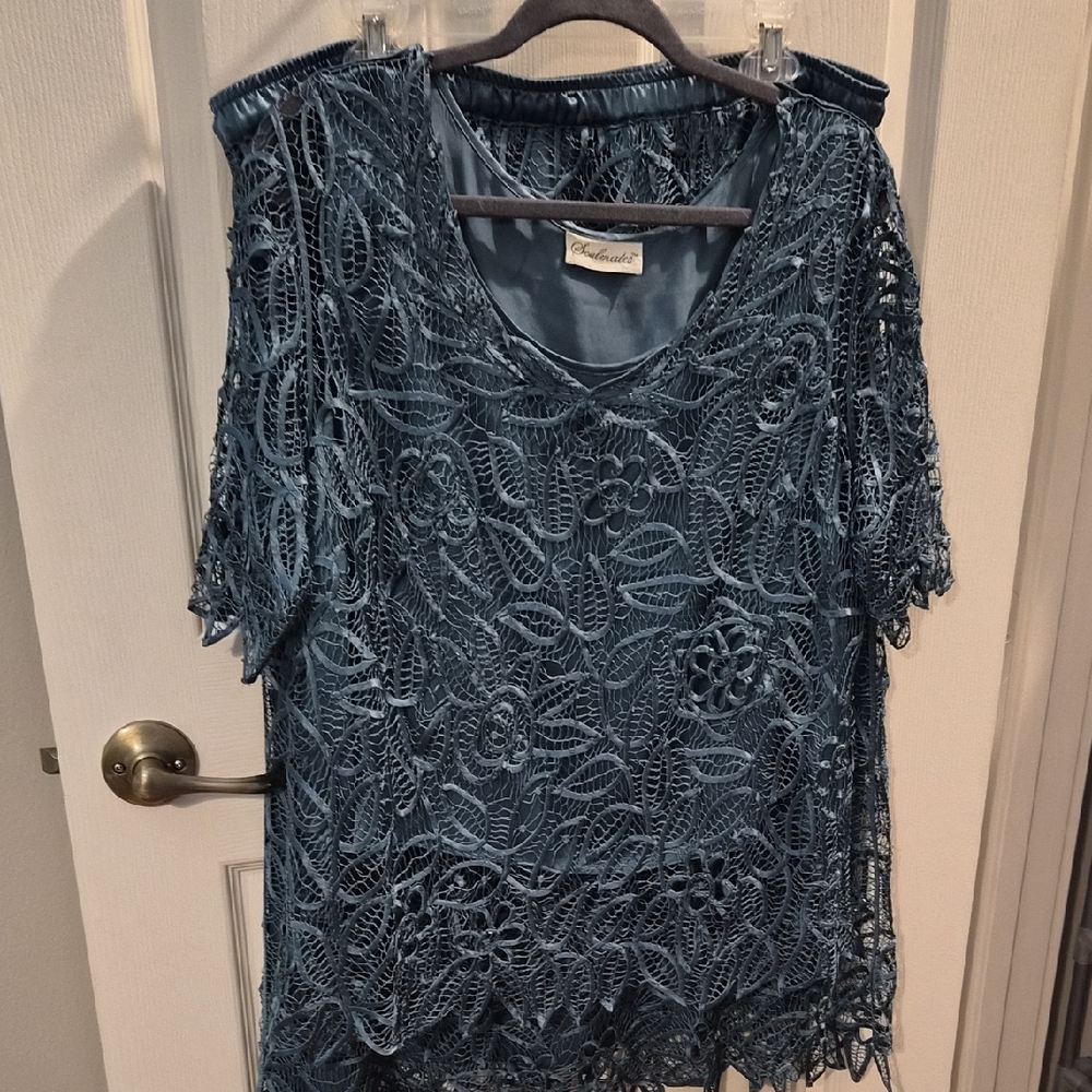 Soulmates Deep Blue Floral Lace Midi Dress
